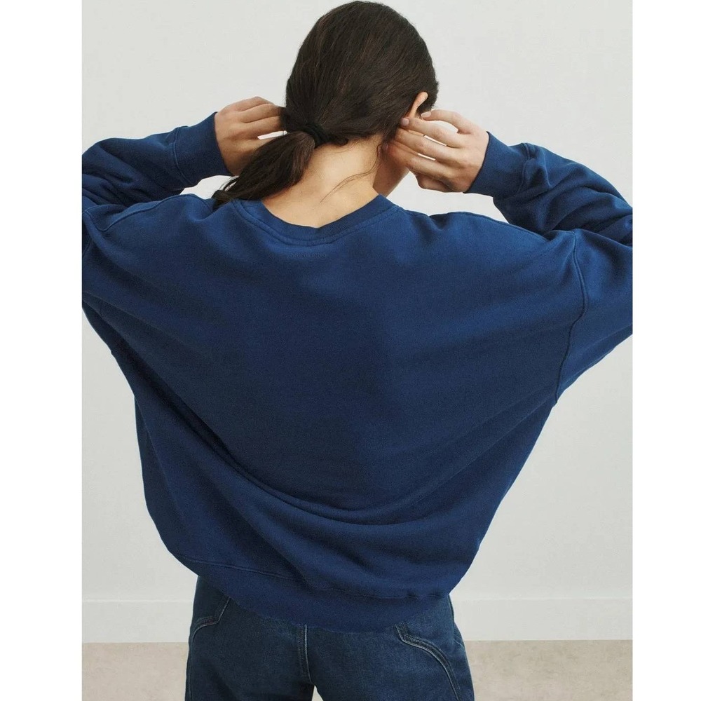 Anine Bing Miles Sweatshirt Navy Blue Chenille AB Patch Varsity Womens Sz S - Picture 3 of 10